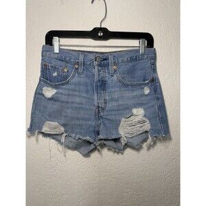 Levi's 501 Distressed Cut Off Denim Shorts Button Fly Blue Size 26